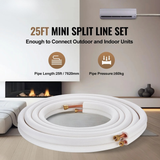 25FT Mini Split Line Set, 1/4" & 3/8" O.D Copper Pipes Tubing and Triple-Layer Insulation 3/8" Thick , for Air Conditioning or Heating Pump Equipment